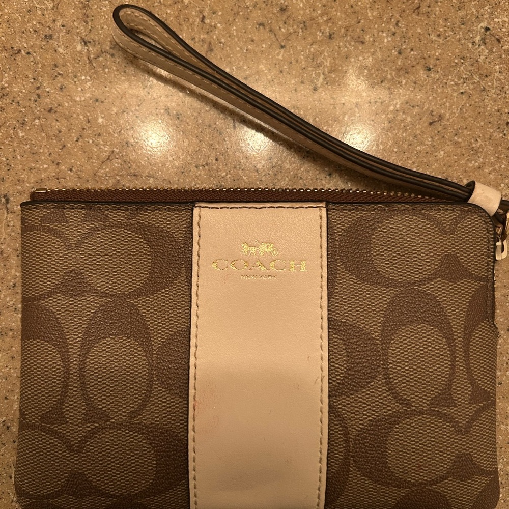 Coach Tan and Cream Signature Wristlet